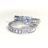 Cubic Double Band Engagement Ring Set Silver