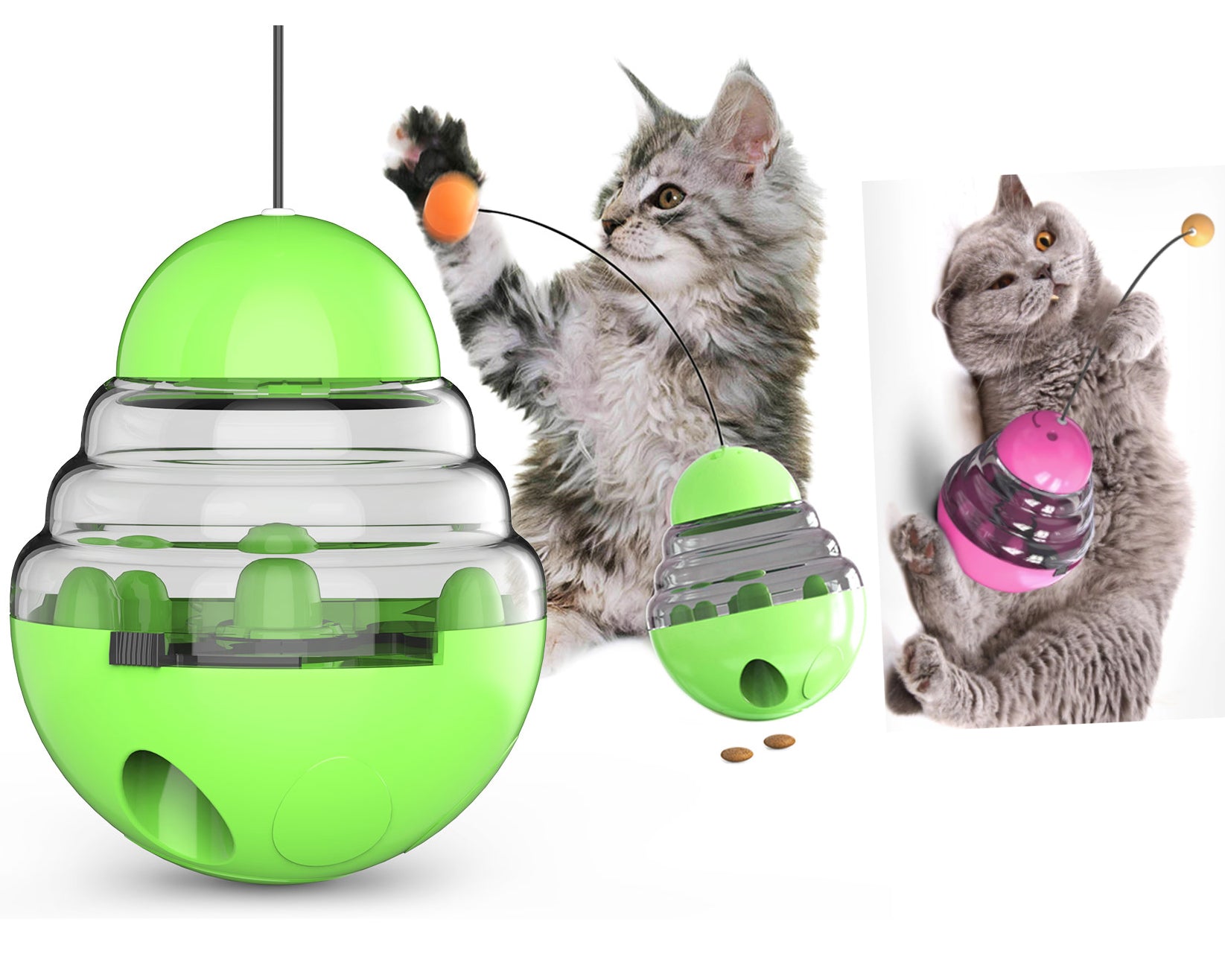 Skylety 2 Pcs Pet Toy Treat Dispenser Spring Cat Toy Slow Interactive Cat  Feeder Cat Food Leaking Ball Slow Feeder for Kitty Dog Puppy Exercising