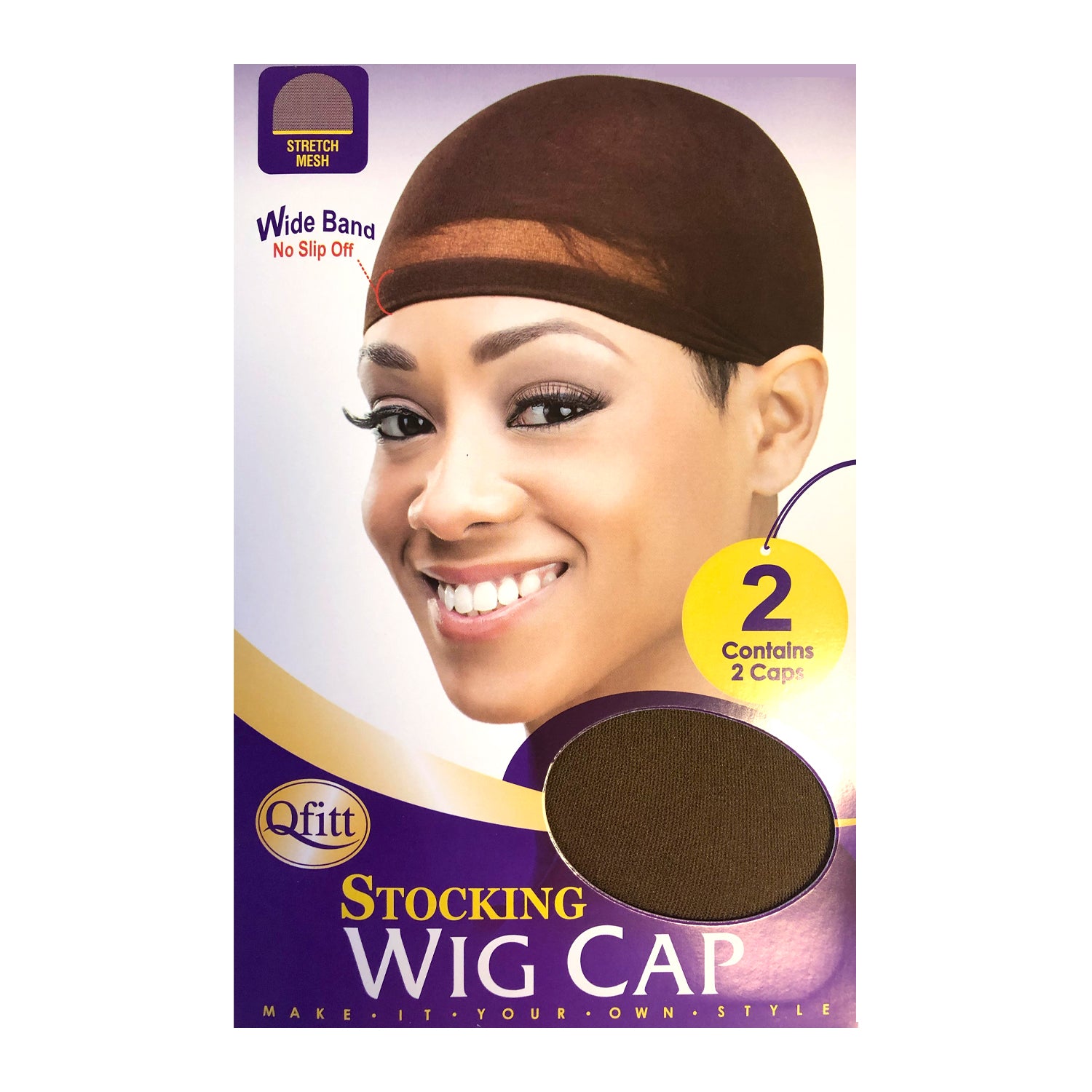 Qfitt Stocking Wig Caps Stretch Mesh Wide Band No Slip Off 2Caps